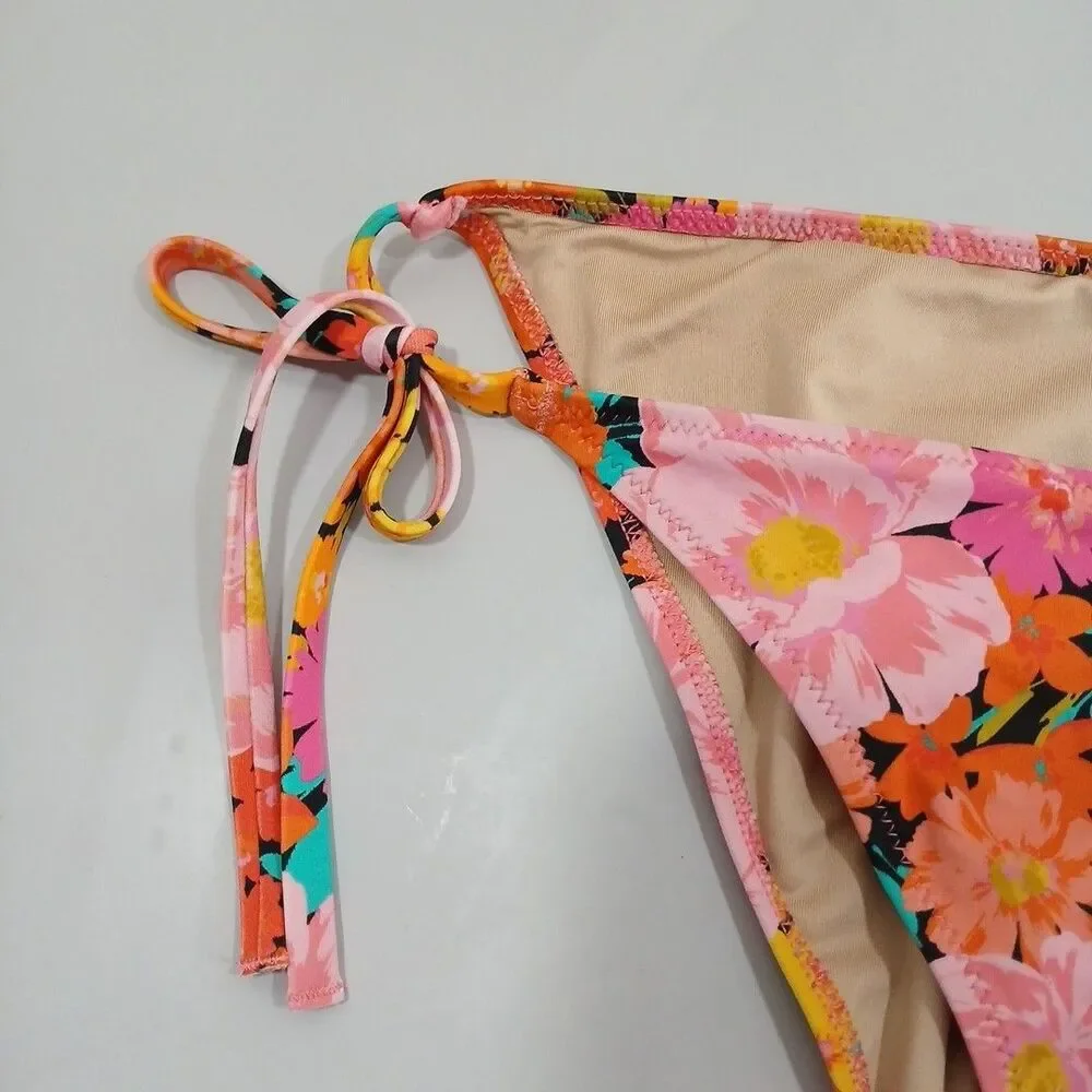 Shade & Shore Floral Print Side Tie Bikini Bottom Large
